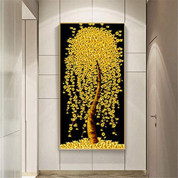 RAILONCH 5D Diamond Painting by Number Kit for Adult, Full Drill DIY Diamond Embroidery Kit Arts Craft for Home Wall Decor(Golden Tree) (60x110cm)