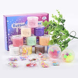 Upgraded Butter Slime Kit, 12 Pack Scented Slime Kits, with 2 Stress Relief Balls, Unicorn, Ice Cream and Fruit Slime Making Kit, Slime Game for Girls Boys Kids, Super Soft and Non-Sticky