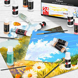 Acrylic Paint Set, Caliart 48 Classic + White Colors (59ml, 2oz) with 24 Brushes Art Craft Paint Supplies for Canvas Halloween Pumpkin Ceramic Rock Painting, Rich Pigments Non Toxic Paints for Kids Be