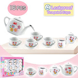 Liberty Imports 16 Piece Rose Flower Miniature Porcelain Ceramic Tea Set | Kids Toy Mini Pretend Play Kitchen Decorated Playset | Small Party Accessories Teapot, Cups, Sugar Bowl and Creamer