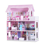 Costzon Dollhouse, Toy Family House with 13 pcs Furniture, Play Accessories, Cottage Uptown Doll House, Dreamdoll House Playset for Girls (Three Levels)