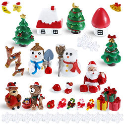 50 Pieces Christmas Miniature Figures Ornaments Kit Mini Christmas Snowman Santa Claus Deer Snowflakes Ornaments Figurines Accessories for Snowy Winter Fairy Garden Dollhouse Decoration