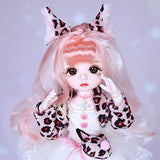 YNSW BJD Doll, Pink Leopard Print Dress with Hairpin Decoration 1/6 30Cm Lifelike DIY Handmade Dolls 28 Jointed SD Doll Toy Gift for Child