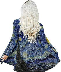Oil Painting Shirt Van Gogh Gift Starry Night Long Open Front Cardigans for Women Long Sleeve Clothing Lightweight Sweater