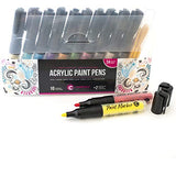 Acrylic Paint Pens - 12 Fantastic Vibrant Colours + 24 Spare Nibs - Thin and Medium Tip - Refillable Markers for Wood, Ceramic, Metal, Canvas, Rock, Fabric Painting DIY Crafts Markers