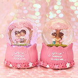 Qjoy Sakura Couple Crystal Ball with Rotating Light Music Box