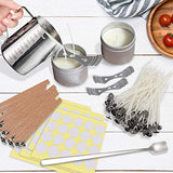 DIY Candle Making Set, 600ml Pouring Pot with Scale+100pcs Candle Wicks+20pcs Wood Natural Candle Wicks with Metal Stands+100pcs Sticker+3pcs 3-Hole Holder+Stirring Spoon+3pcs Aluminum Mold, Low Smoke