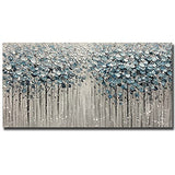 Yotree Paintings - 30x60 Inch 3D Oil Paintings on Canvas Blue Forest Heavy Texture Acrylic Painting Wall Art Wall Decoration Wood Inside Framed Hanging Ready to Hang