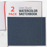 U.S. Art Supply 9" x 12" Watercolor Book, 2 Pack, 76 Sheets, 110 lb (230 GSM) - Linen-Bound Hardcover Artists Paper Pads - Acid-Free, Cold-Pressed, Brush Painting & Drawing Sketchbook Mixed Media