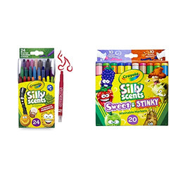 Crayola Silly Scents Twistables Crayons, Sweet Scented Crayons, 24 Count (Package may vary) & Silly Scents Sweet & Stinky Scented Markers, 20Count, Washable Markers, Gift for Kids, Age 3, 4, 5, 6