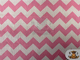 Polycotton Fabric Printed Large Chevron BUBBLE GUM PINK SILVER / 60" Wide / Sold by the Yard