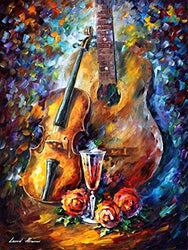 Guitar Wall Art Violin Painting On Canvas By Leonid Afremov Studio - Guitar And Violin