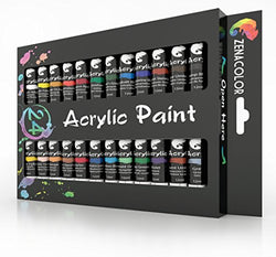 Zenacolor ⭐ Acrylic Paint Set, 24 Acrylic Paints, 24 Tubes of 0.4 oz (12 mL) - Art Set for Adults and Kids - Craft Supplies Painting Canvas Panels, River Rocks, Glass, Wood, Fabric, Ceramic