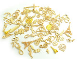 BronaGrand 100 Gram Assorted Antique Gold Alloy Charms Pendants Beads Charms Chains Connectors