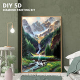 DIY 5D Diamond Painting Kit for Adult, 5D Painting Dots Kits Landscape, DIY Round Diamond Rhinestone Painting Kits Pictures Arts Craft for Home Wall Decor Gift, Mountain Waterfall - 12 X 16 inch