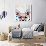 Libaoge 1 Panel Poster Painted Oil Paintings Canvas Wall Art Colorful Dog with Glasses Animal Modern Abstract Artwork Painting for Living Room Bedroom Office Home Decoration 20x20 Inches