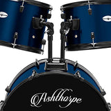 Ashthorpe 5-Piece Complete Full Size Adult Drum Set with Remo Batter Heads - Blue