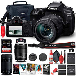 Canon EOS 90D DSLR Camera with 18-135mm Lens (3616C016) + EF-S 55-250mm Lens + 64GB Memory Card + Case + Corel Photo Software + LPE6 Battery + External Charger + Card Reader + More (Renewed)