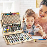 Art QIDOO 149 Pieces Deluxe Art Set/Kit - Art Supplies, Painting and Drawing Set in Wooden Case with Crayons, Oil Pastels, Colored Pencils, Acrylic Paints, Sharpener, Watercolor Cakes and Brushes