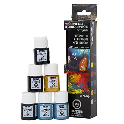 Pebeo Mixed Media Discovery Set of 6 Assorted Paint Colors, 20 ml