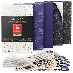 Arteza Pocket Notebooks, Set of 5, 5 x 8 Inches, 40 Sheets Each, Constellation Designs, 2 Dotted, 2 Ruled, and 1 Blank Softcover Journal with Smooth Paper, Art Supplies for Writing and Sketching