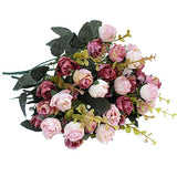 Luyue 7 Branch 21 Heads Artificial Silk Fake Flowers Leaf Rose Wedding Floral Decor Bouquet,Pack of