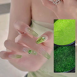 Green Apple Raisins Magic Mirror Powder Nail gliiters Nail Chrome Mirror Powder Decoration Summer Nail Art Chrome Powder with 2 Pcs Eyeshadow Sticks(Green)
