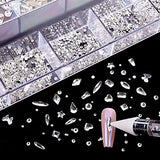 Nail Art Rhinestones, Nail Gems and Rhinestones Kit with Wax Pencil 1000 Pcs Flatback Rhinestones for Nails Decorations, Crafts, Makeup, Face, Clothes, Shoes