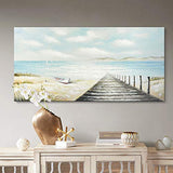 Coastal Canvas Art Path to The Sea Relaxing Seascape Handmade Boat Oil Painting Framed Picture Wall Decoration for Home 40x20 inch