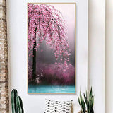 hneizgs Landscape Diamond Painting Kits for Adults, 45x85cm Pink Flower Tree Diamond Painting Full Round Drill Cross Stitch Kit