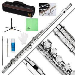 Rhythm Closed Hole C Flute - Musical Instrument, Flute For Student, Kids Beginner/Intermediate Flute in Band & Orchestra,Comes with Stand, Carrying Case, Gloves, Tuning Rod, Nickel Color