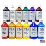 milo Acrylic Paint Set of 12 Colors | 8 oz Bottles | Student Primary Colors Acrylics Painting Pack | Made in the USA | Non-Toxic Art & Craft Paints for Artists, Kids, & Hobby Painters