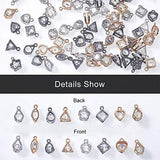 PH PandaHall 105 pcs 7 Shapes Cubic Zirconia Alloy Flower/Heart/Horse Eye/Triangle Charms Sets for Jewelry Making, Golden/Silver/Gunmetal