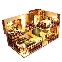 Spilay DIY Miniature Dollhouse Wooden Furniture Kit,Handmade Mini Chinese Style Modern Model Plus with Dust Cover & Music Box ,1:24 Scale Creative Doll House Toys for Adult Teenager Idea Gift
