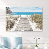 Beach Boardwalk Canvas Wall Art: Seascape Picture Coastal Painting Print for Living Room ( 45'' x 30'' x 1 Panel )