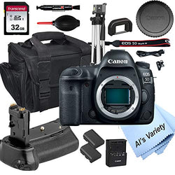 Canon EOS 5D Mark IV DSLR Camera (Body Only) + Power Battery Grip, 32GB SD Card, Case, Tripod, and More (14pc Bundle)