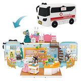 KOALA DIARY Bus Car Toy Ambulance Rescue Vehicle Toy Car, Kids Dollhouse Playset, Kids Hospital Corner, Play Set Doctor Kit, Doll Houses Portable, Gifts for Age 3 4 5 6 Year Old