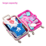BARWA 32 Pcs Doll Suitcase Luggage Travel Clothes and Accessories for 11.5 inch Girl Doll Travel Carrier Storage, Including 1 Luggage 1 Suitcase 23 Travel toiletries 5 Dresses 1 Puppy 1 Computer