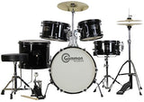 Gammon 5-Piece Junior Starter Drum Kit with Cymbals, Hardware, Sticks, & Throne - Black