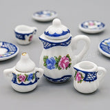 Odoria 1:12 Miniature 15PCS Porcelain Vintage Tea Cup Set Dollhouse Kitchen Accessories