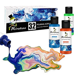 MIRATUSO Acrylic Pouring Paint Set 32 Colors 60ml (2oz), Pre-Mixed High Flow Craft Paint Set Acrylic Pouring Art Supplies for Canvas, Paper, Glass, Wood and Stones (32 X 60 ml)