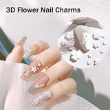 3D Flower Nail Charms, 2 Boxes 3D Acrylic Flower Nail Art Rhinestones White Pink Mixed Cherry Blossom Spring Acrylic Nail Supplies with Pearls Manicure DIY Nail Decorations