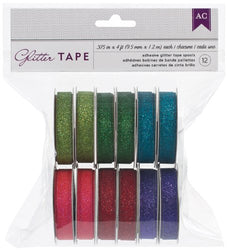 American Crafts 96240 Glitter Tape, 0.375-Inch by 4-Feet, Greens, 12-Pack