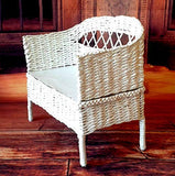 1/4 scale couch, white wicker Minifee MSD sofa. Lenas mini land traditional garden pouf furniture.