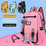 HANXIUCAO Girls Backpack Teen Rucksack Large Capacity Female College Student Locked Schoolbag Anti-Theft Backpack with USB Charging Port (black)
