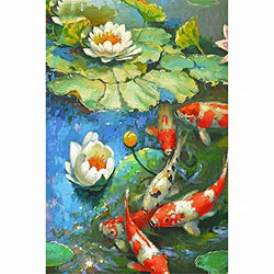 DIY 5D Diamond Painting by Number Kits, Crystal Rhinestone Diamond Embroidery Paintings Pictures Arts Craft for Home Wall Decor, Full Drill - Koi Fish Water Lily 24x32 Inch