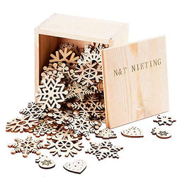 N&T NIETING 50pcs Snowflake + 50pcs DIY Unfinished Wooden Cutouts Christmas Ornaments for Kids Tree