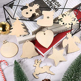 Tatuo 120 Pieces Unfinished Wooden Ornaments Christmas Wood Ornaments Hanging Embellishments Crafts for DIY, Christmas Hanging Decoration in 10 Shapes