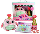 Whooo's Having a Birthday Gift Set for Girls- Book, Owl, and Keepsake Hat with Changeable Stickers for Years 1-9. Perfect First Birthday and Toddler Years 1 2 3 4 5