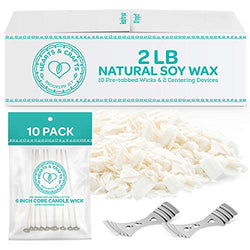 Hearts & Crafts Soy Wax and Candle Making Supplies - 2-lb. Soy Wax Flakes with 10 Pre-Waxed Wicks, 2 Centering Devices – Candle Making Kit for DIY Enthusiasts, Creative Hobby for Adults
